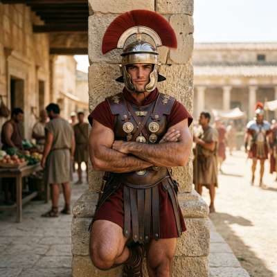 A Roman centurion exudes raw strength & timeless power—armored in history, commanding every glance. #malebeauty #antiquity...