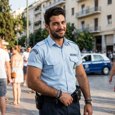 Confidence in uniform: when charm meets duty. 🇬🇷✨ #street #police