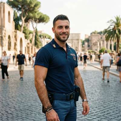 Confidence in uniform: when charm meets duty. 💙 #malebeauty #antiquity #police #street