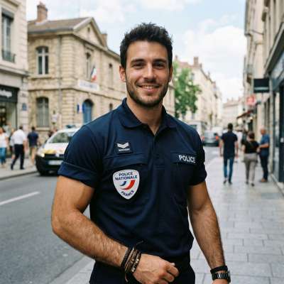 Confidence in uniform: this French officer’s smile is pure charm, in every detail. 🇫🇷✨ #malebeauty #street #police