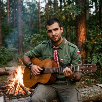 This scout’s soulful strumming in the wild has us swooning—nature’s own melody with a side of effortless charm. 🎸🔥 #nature...