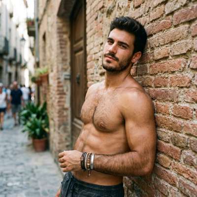 Confidence meets raw beauty in this sun-kissed alley. Effortlessly striking—where elegance and strength collide. #malebeauty...