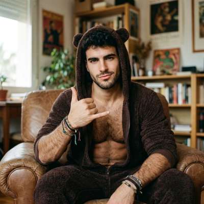 When rugged charm meets playful allure—this bear onesie is everything. 🐻🔥 Confidence like this? Absolute art. #malebeauty...