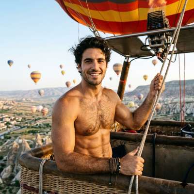 Floating high above the world, this vision of effortless confidence & raw beauty is pure magic. ✨ #malebeauty #travel #hairy