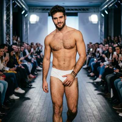 Confidence on full display—raw beauty struts down the runway, leaving no doubt why we celebrate the art of the male form....