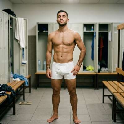 Confidence in its purest form—raw strength & beauty in the locker room. 💪✨ #malebeauty #lockerroom #underwear #athlete #gym
