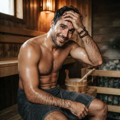 Steam-kissed beauty in the sauna—effortless charm meets pure relaxation. 🔥 #malebeauty #sauna #wet