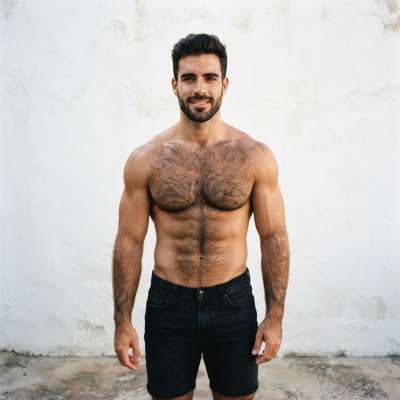 A quiet confidence hums in the air, broad shoulders, a beard dusted with stubble, hands resting on hips like a king...